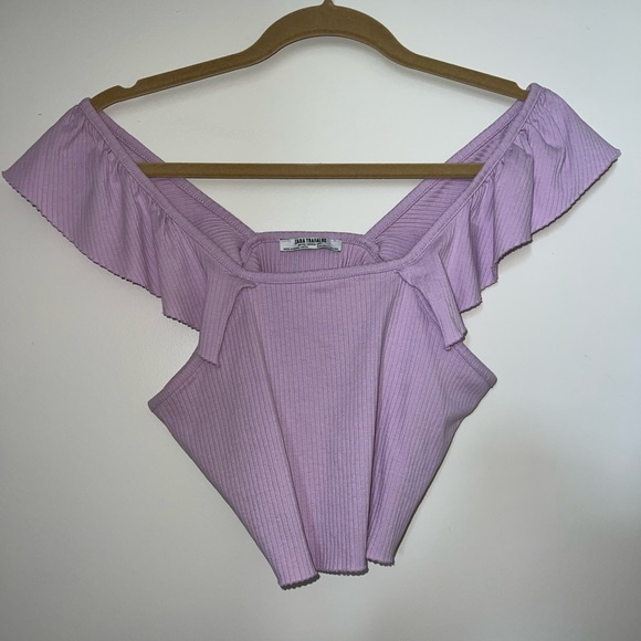 Zara Lilac off the shoulder crop top Size Large - Picture 5 of 7